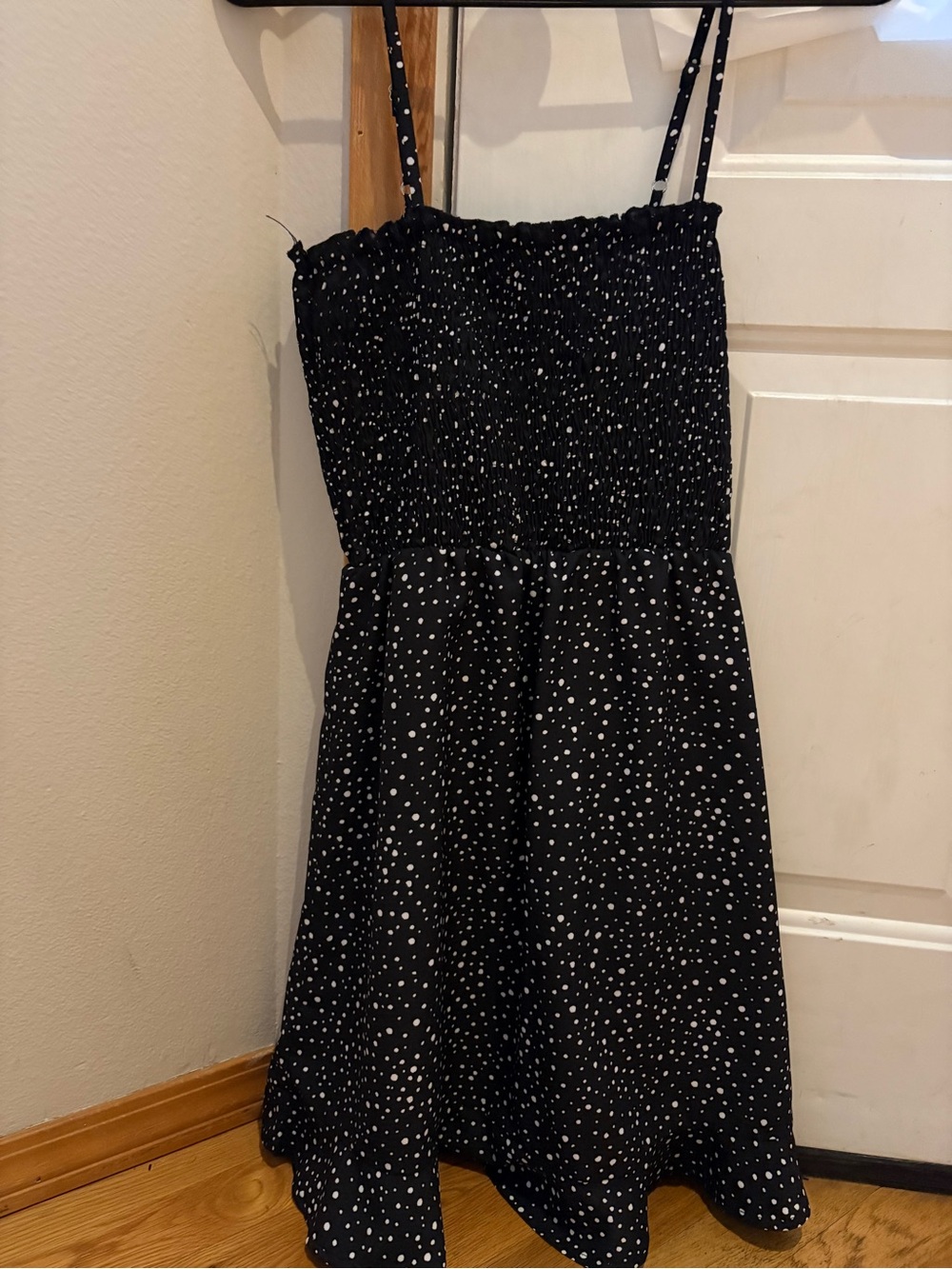 Forever 21 Black Polka Dot Smocked Tube Top (shirring) Dress